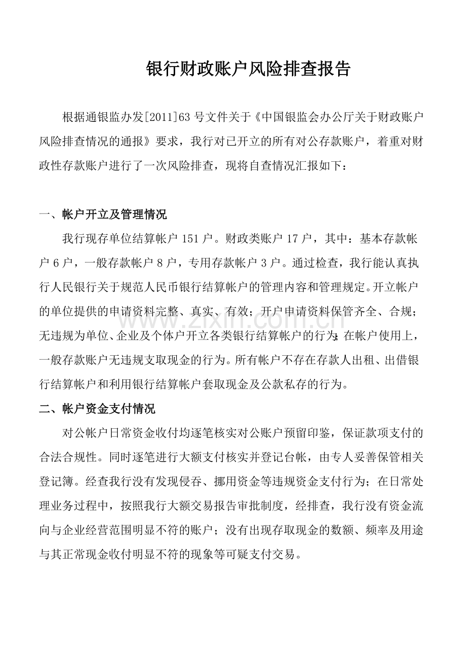 银行财政账户风险排查报告.doc_第1页