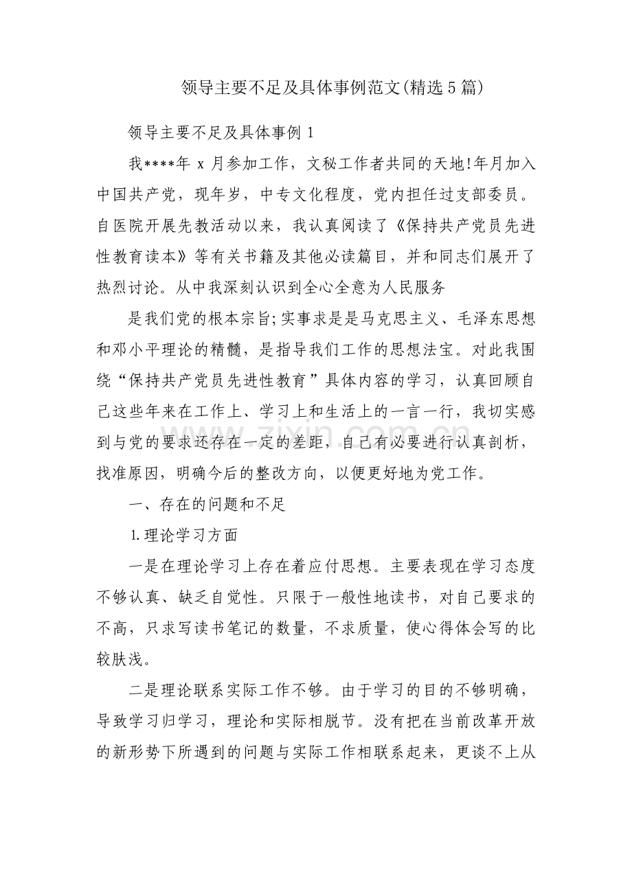领导主要不足及具体事例范文(5篇).pdf_第1页