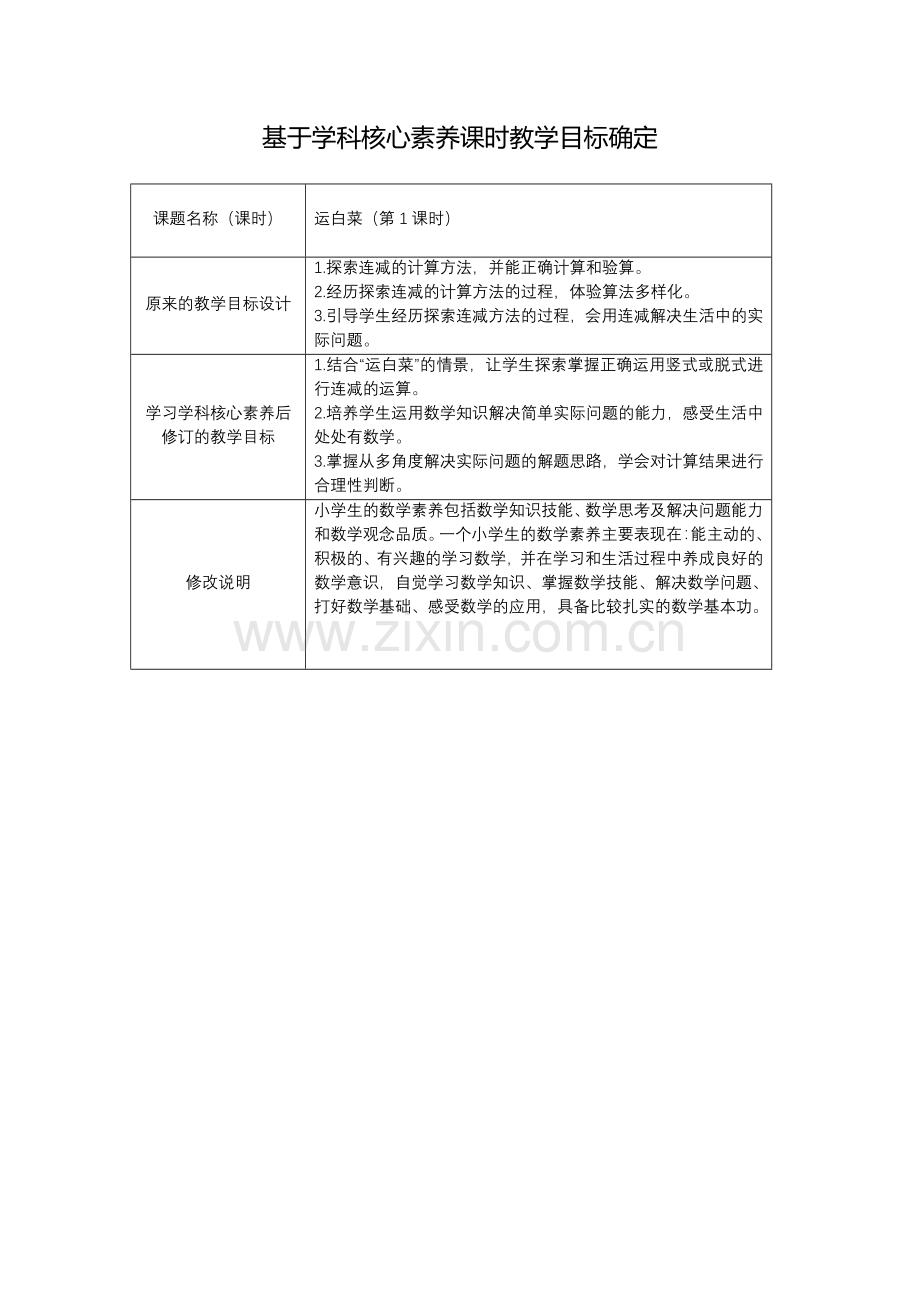 【作业表单】基于学科核心素养的课时教学目标确定.docx_第1页