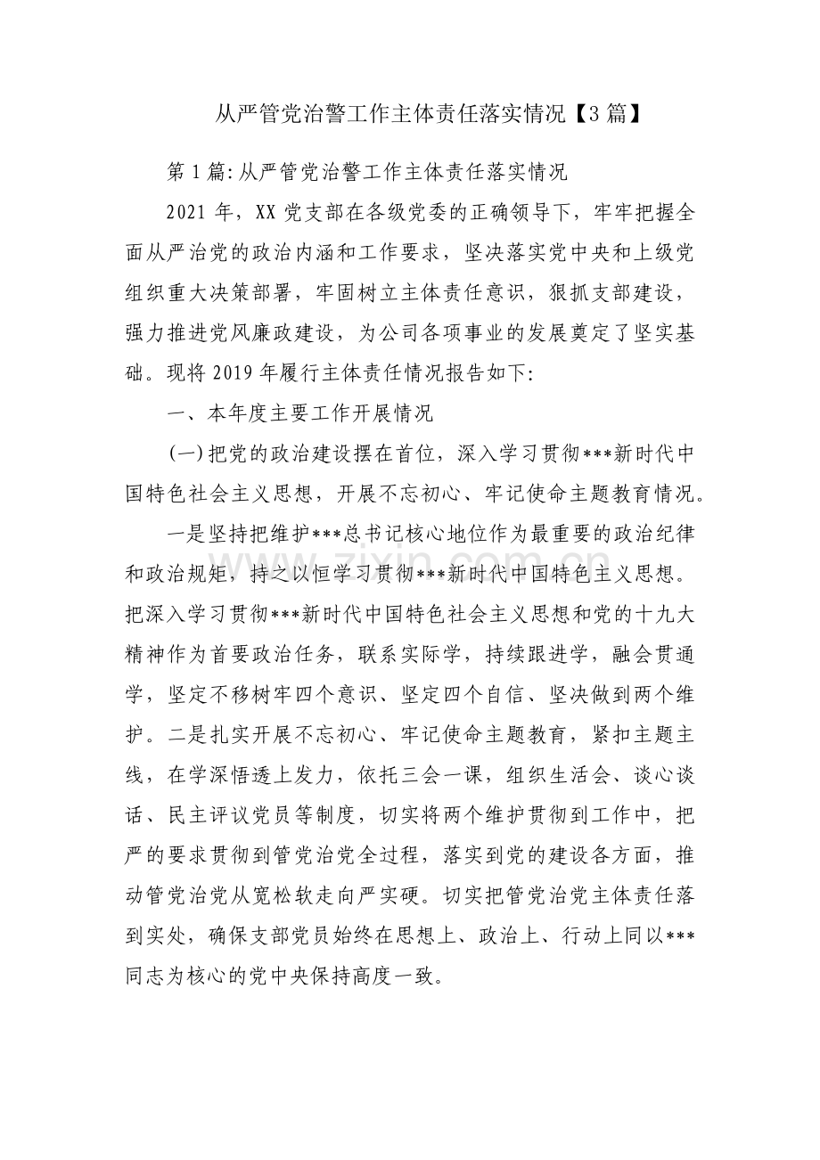 从严管党治警工作主体责任落实情况【3篇】.pdf_第1页
