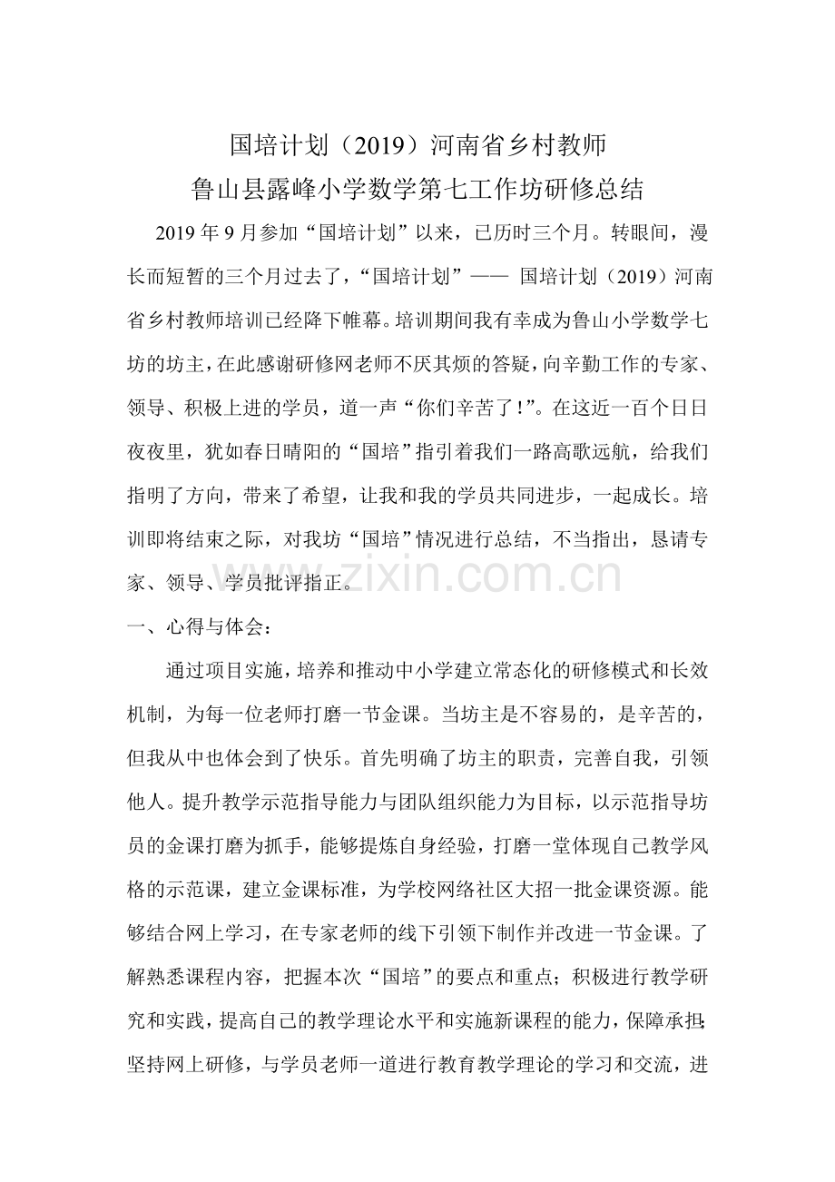 鲁山县小学数学七坊国培计划总结.doc_第1页
