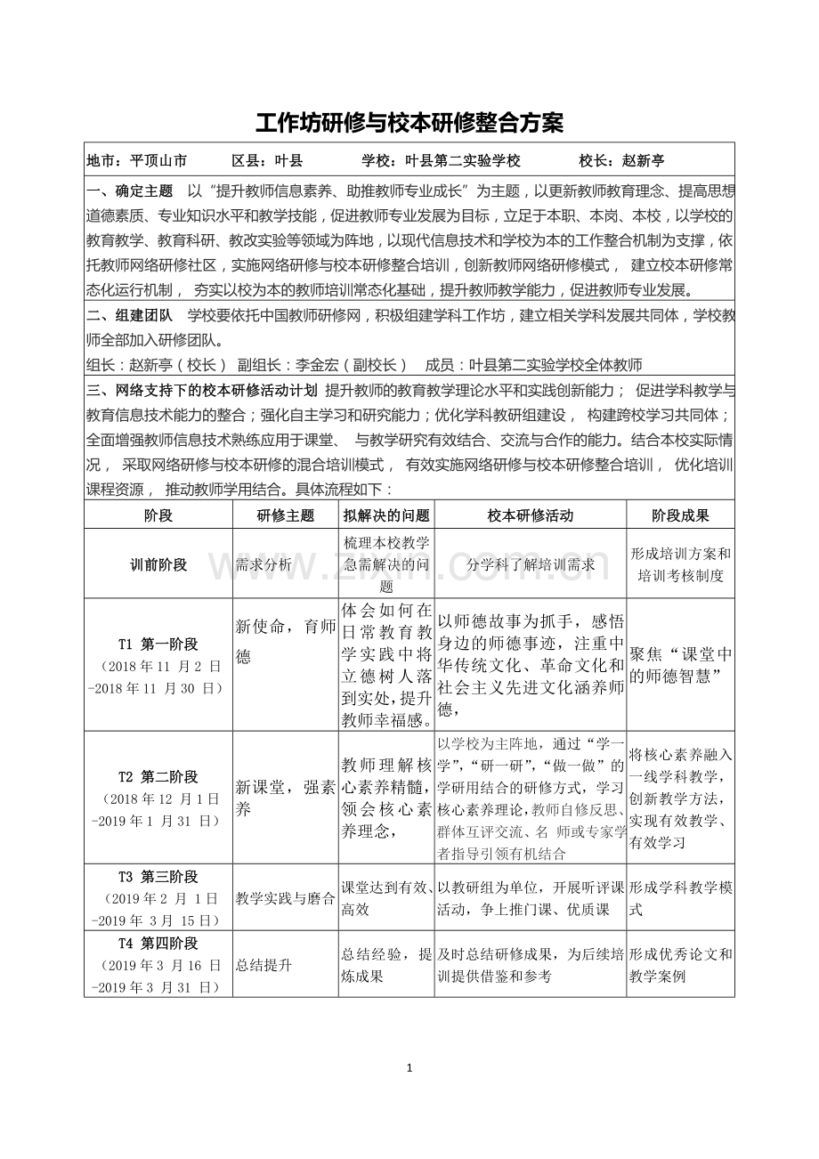 叶县第二实验学校教师工作坊培训方案.doc_第1页