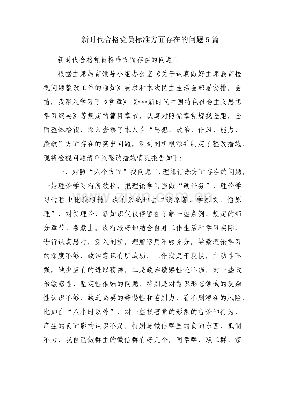 新时代合格党员标准方面存在的问题5篇.pdf_第1页