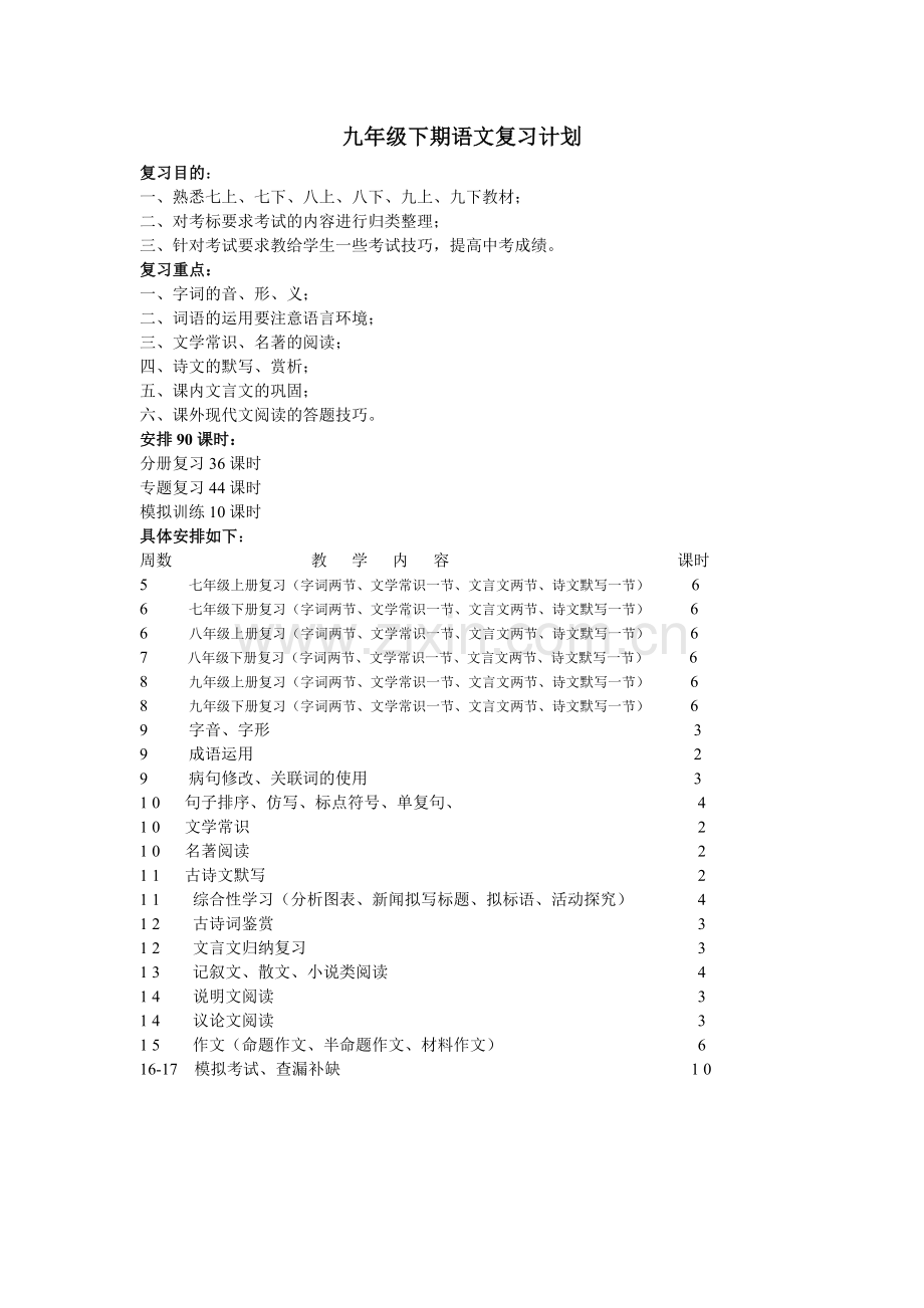 九年级下期语文复习计划.doc_第1页