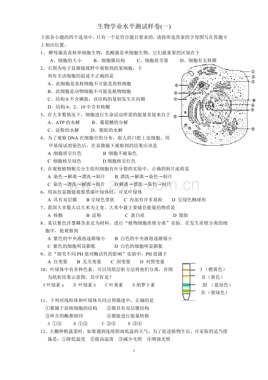 贵州省普通高中学业水平考试样卷一.doc_第1页