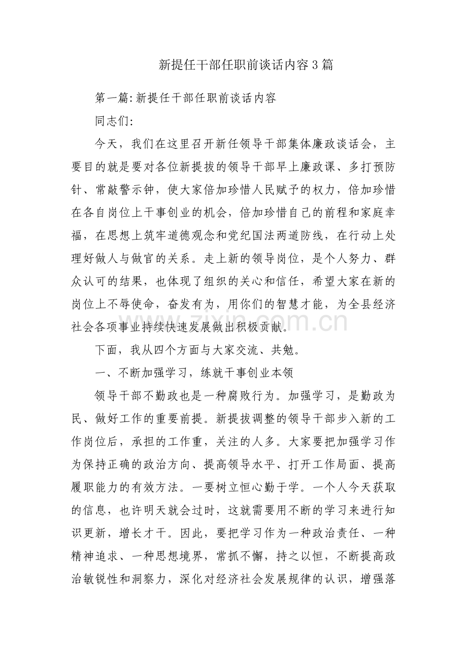 新提任干部任职前谈话内容3篇.pdf_第1页
