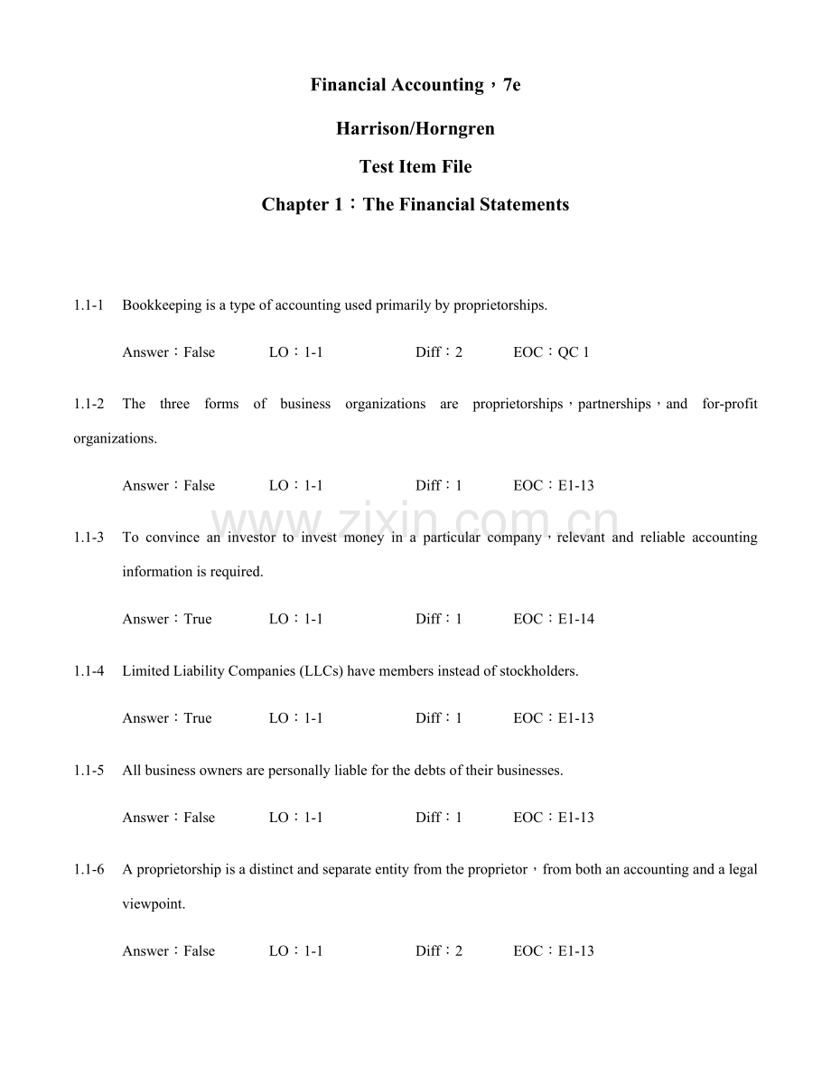 2021年财务会计题库TheFinancialStatements.doc_第1页