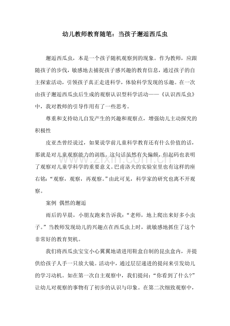 幼儿教师教育随笔：当孩子邂逅西瓜虫.doc_第1页