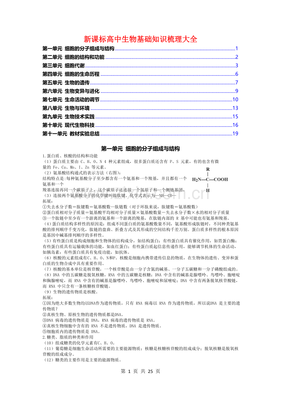 新课标高中生物基础知识梳理大全【收藏版】.doc_第1页
