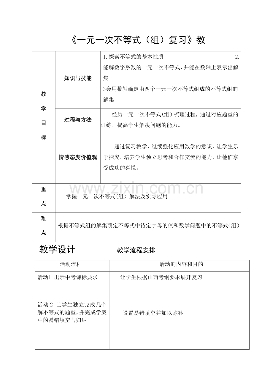 一元一次不等式(组)复习.docx_第1页