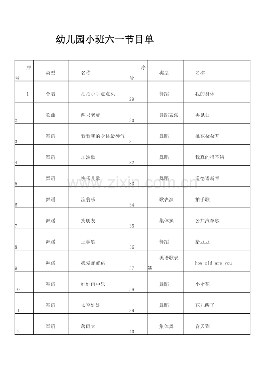 幼儿园小班六一节目单.docx_第1页