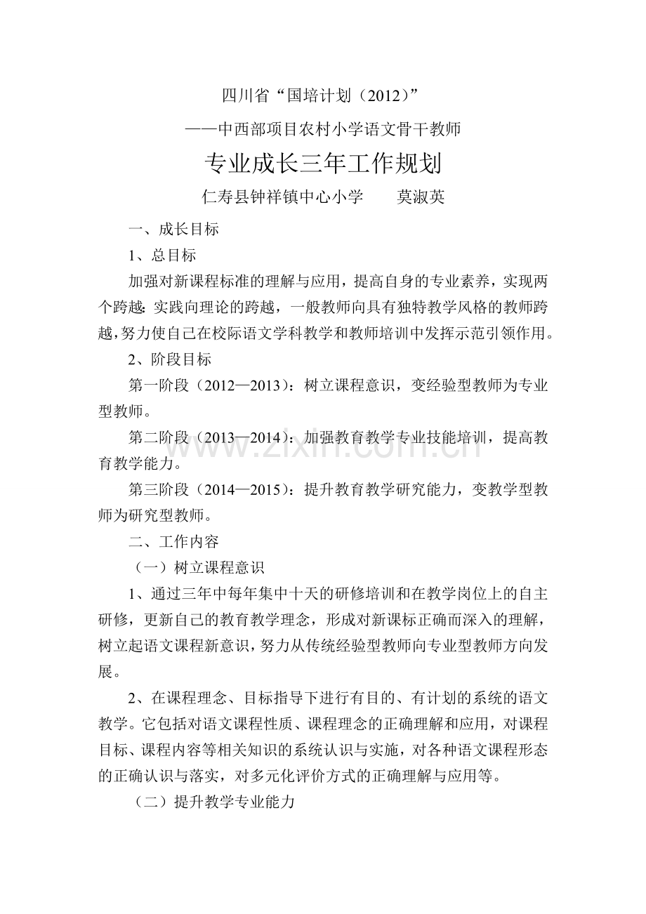 教师专业成长三年工作规划.doc_第1页
