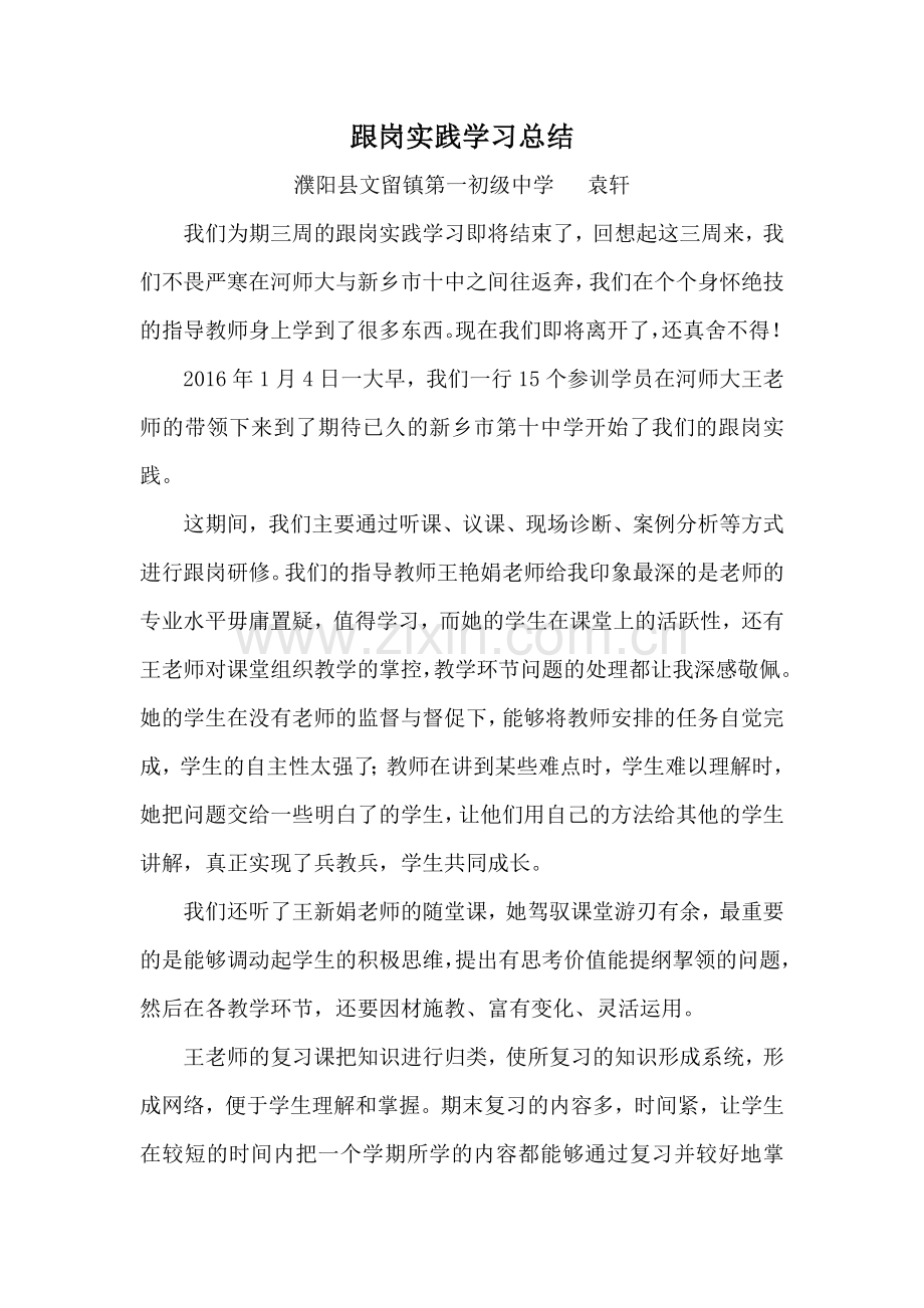 濮阳袁轩跟岗实践学习总结.doc_第1页