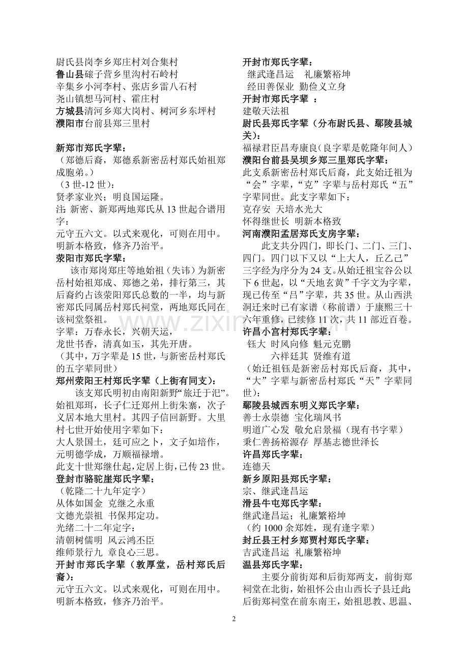 全国郑氏辈分用字各地分布.doc_第2页