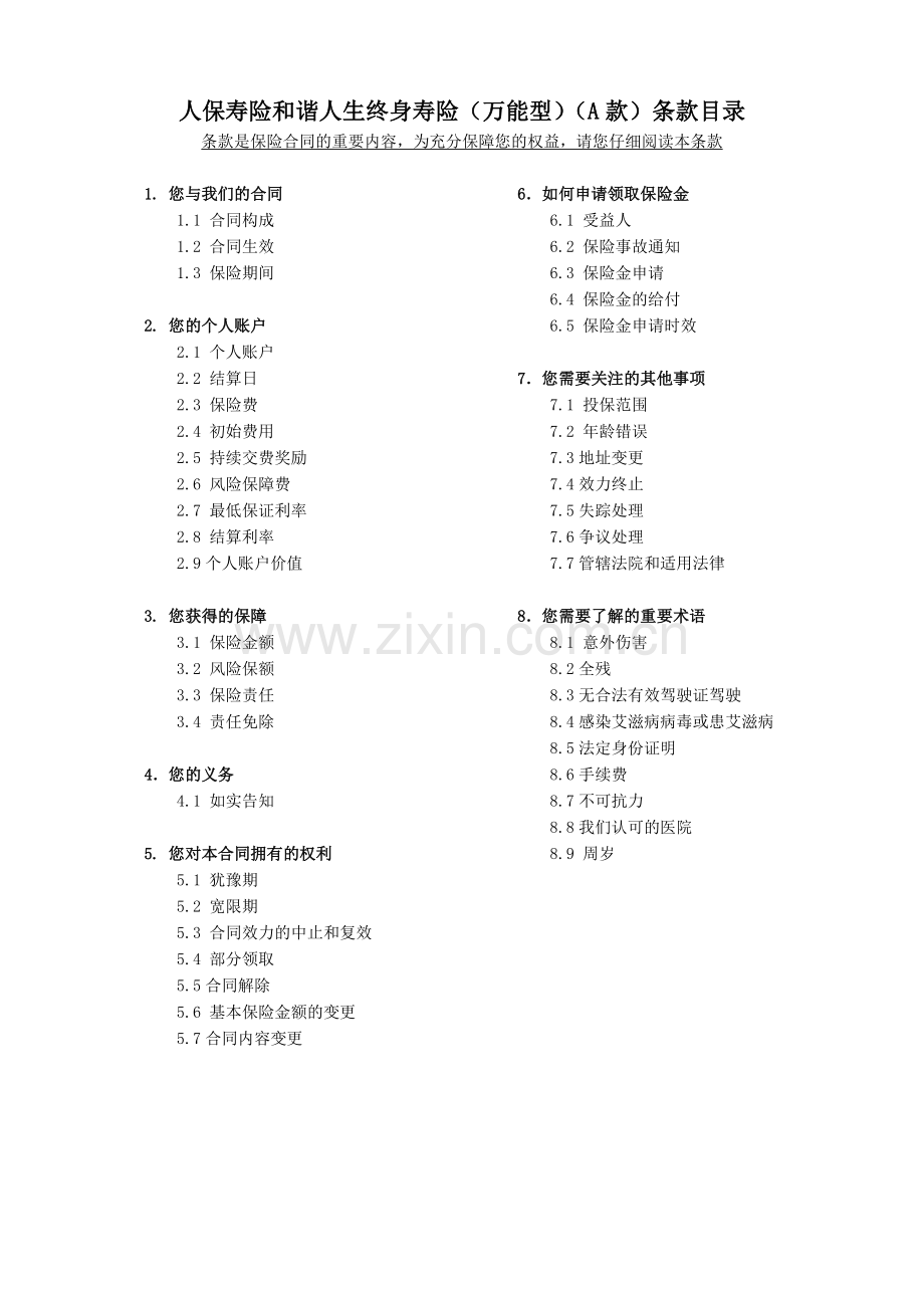 和谐人生终身寿险(万能型)(A款)条款.doc_第1页