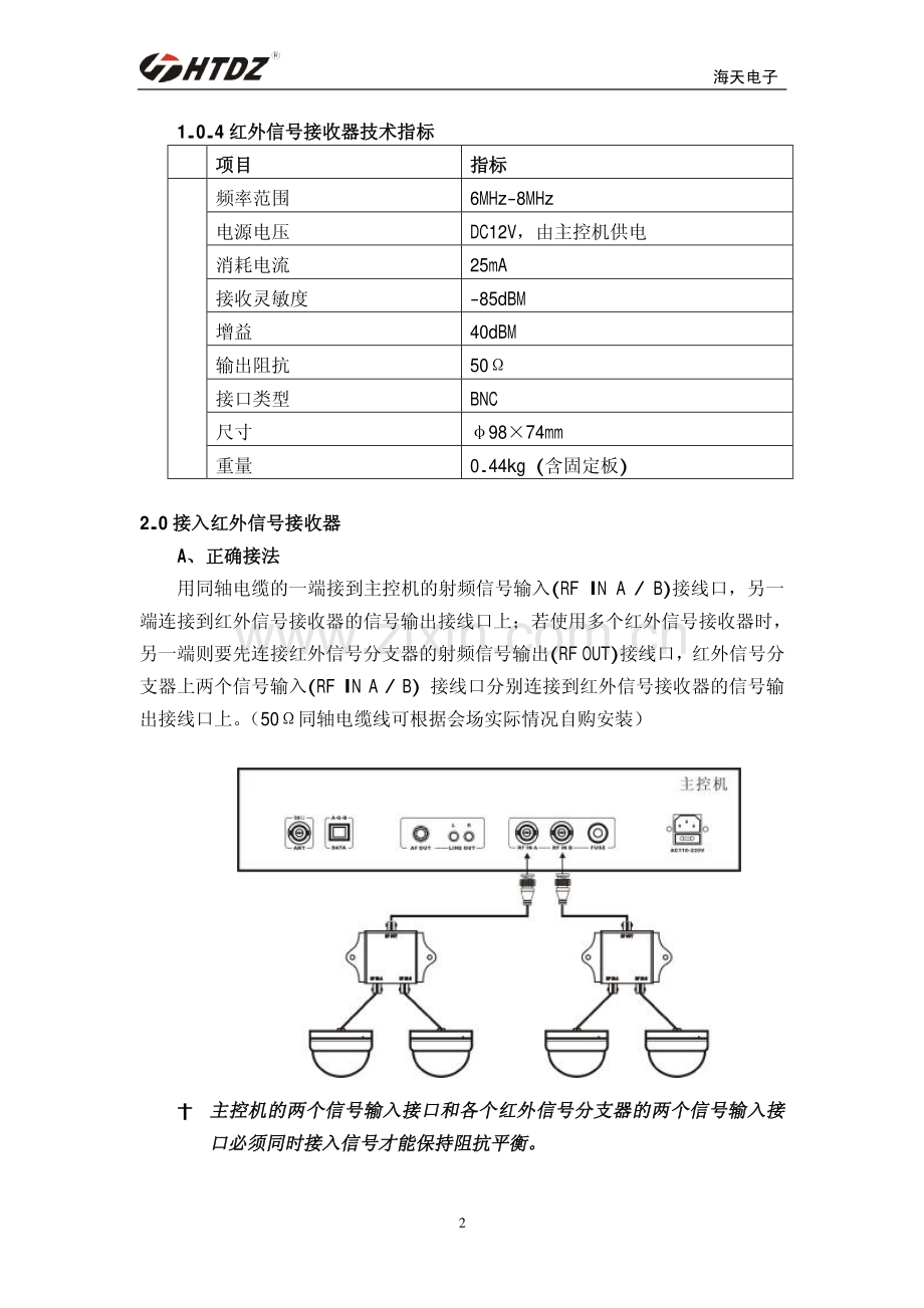 HTDZ 海天HT-8500R 红外信号接收器 简介.pdf_第2页