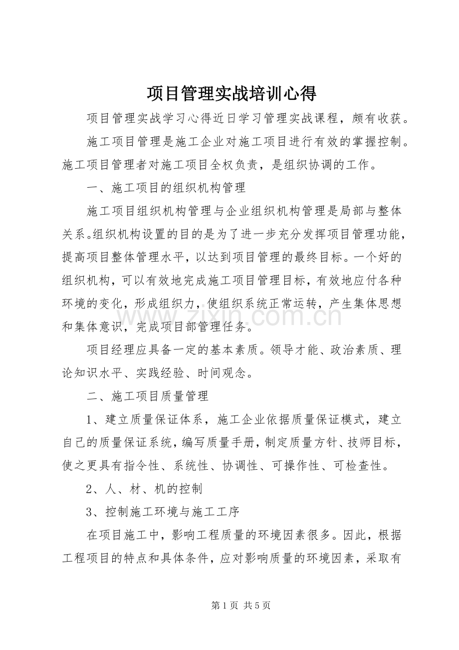 项目管理实战培训心得.docx_第1页