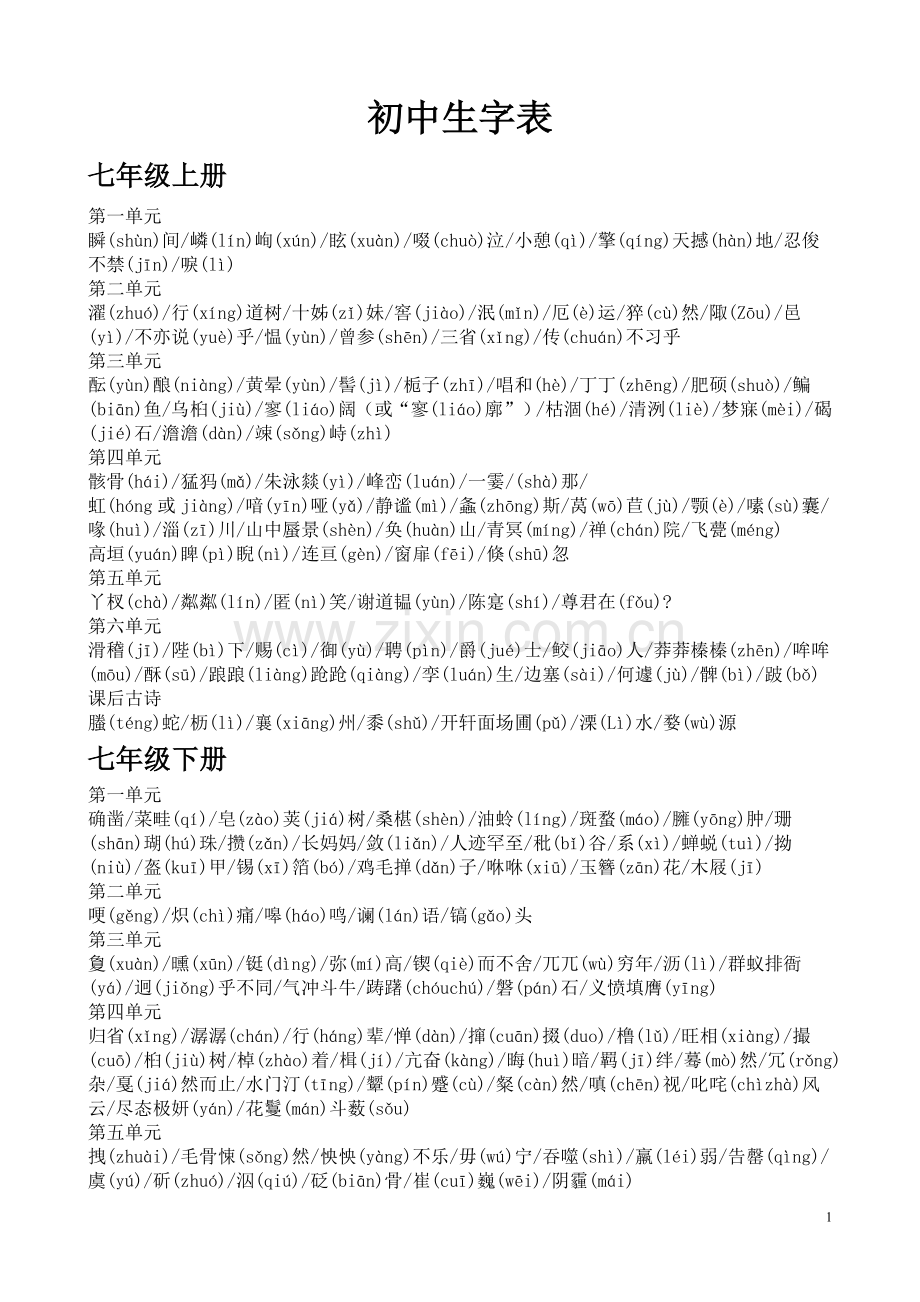 初中全册生字表.doc_第1页