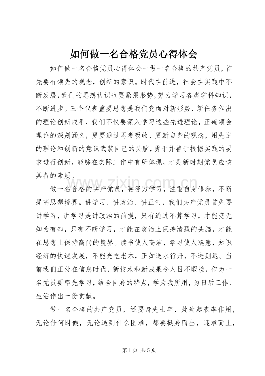 如何做一名合格党员体会心得.docx_第1页