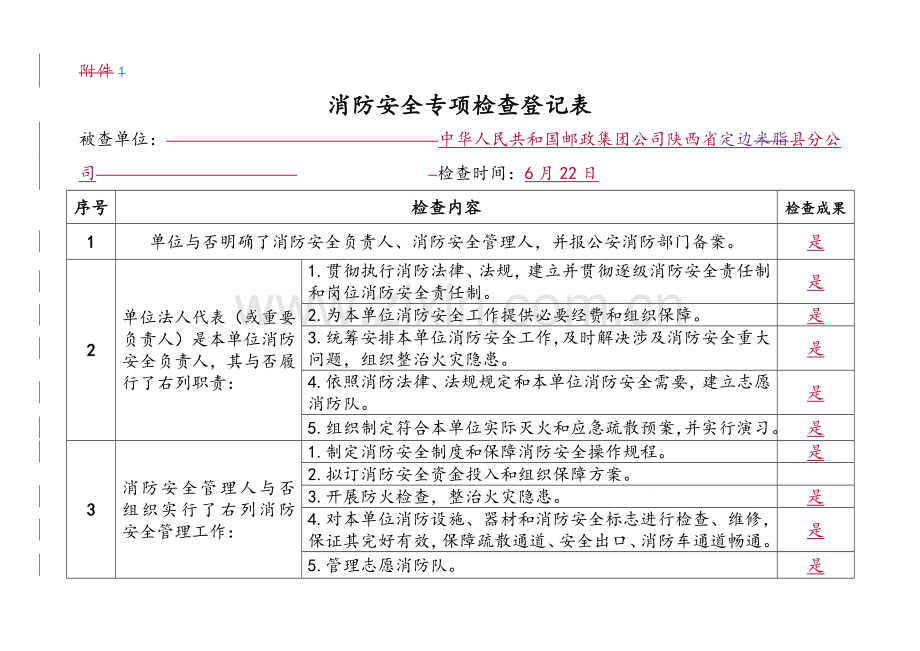 消防安全专项检查记录表样本.doc_第1页