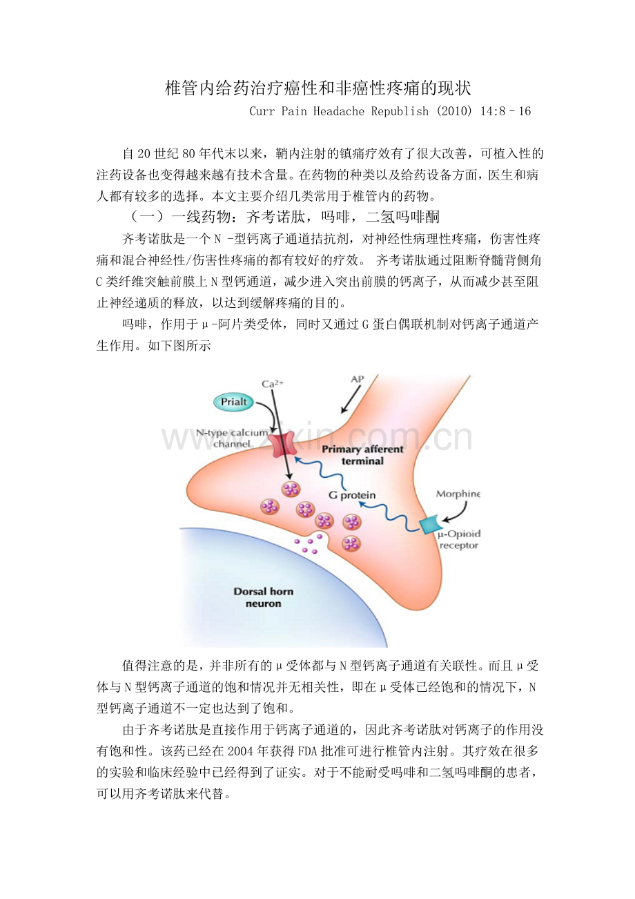 椎管内给药治疗癌性和非癌性疼痛的现状.doc_第1页