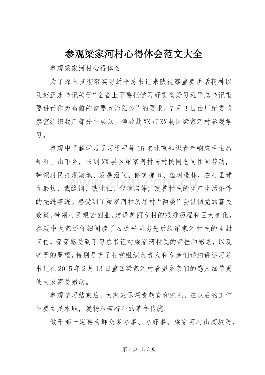 参观梁家河村体会心得范文大全.docx_第1页