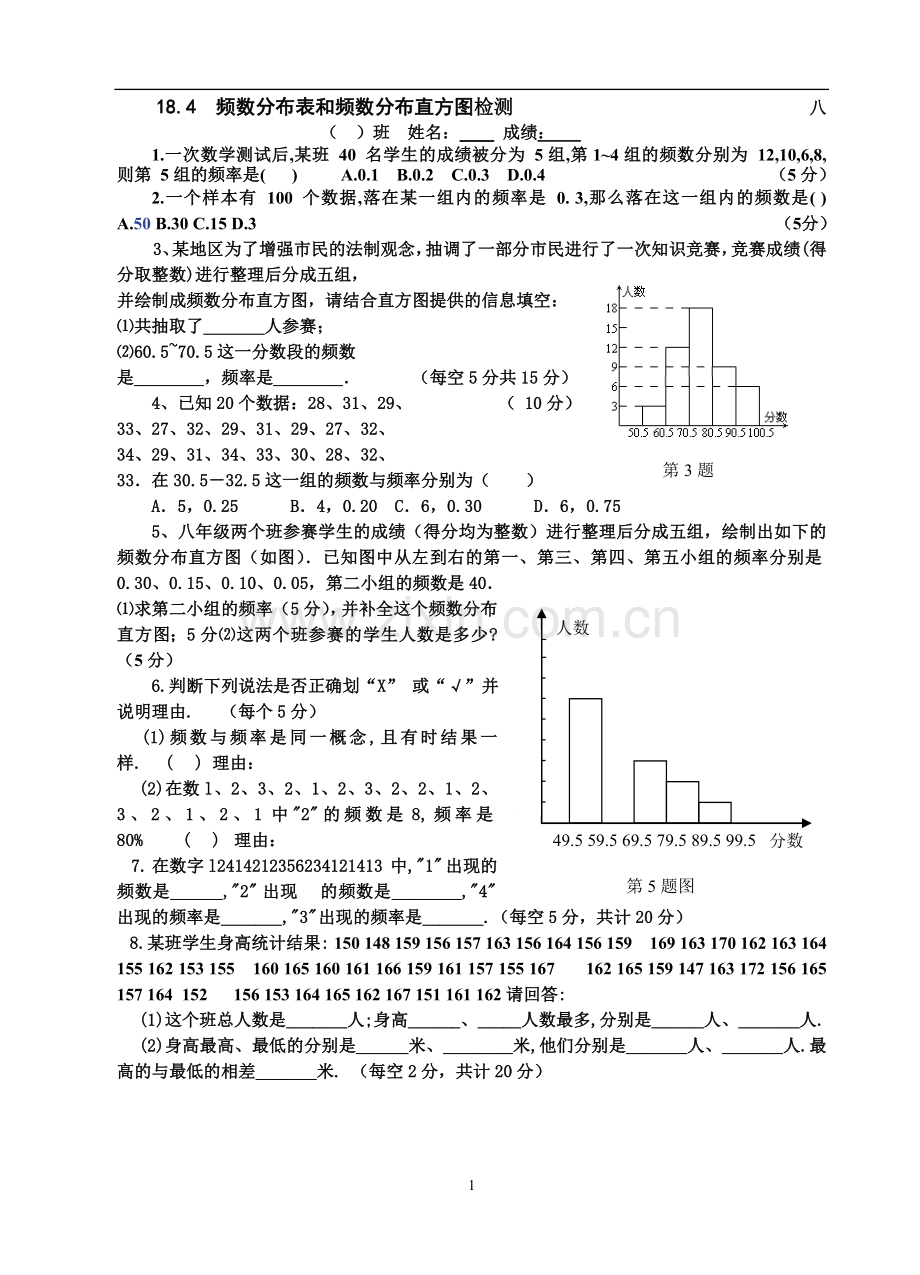 频数分布表和直方图素材.doc_第1页