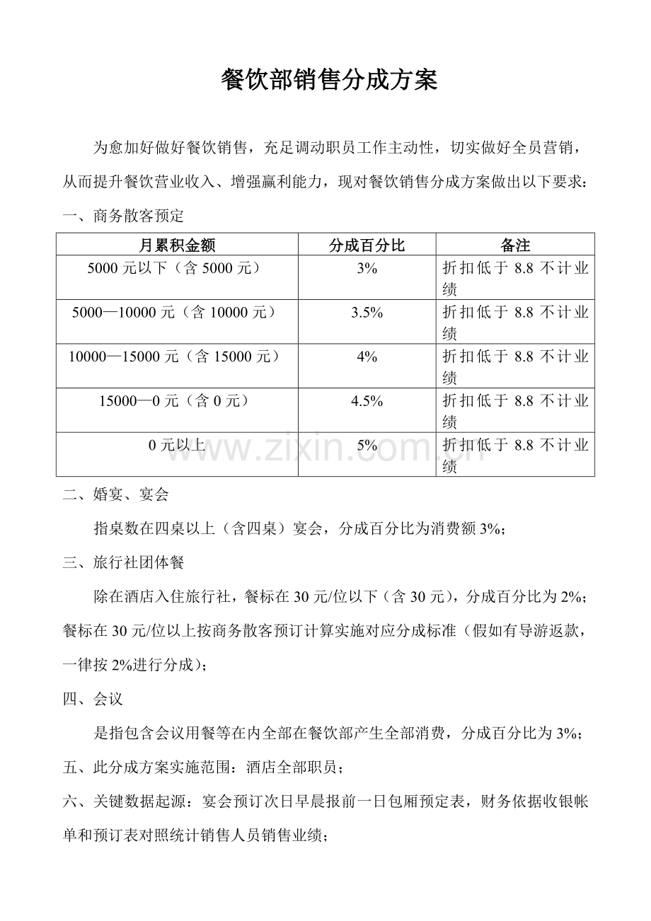 酒店餐饮部销售提成方案样本.doc_第1页
