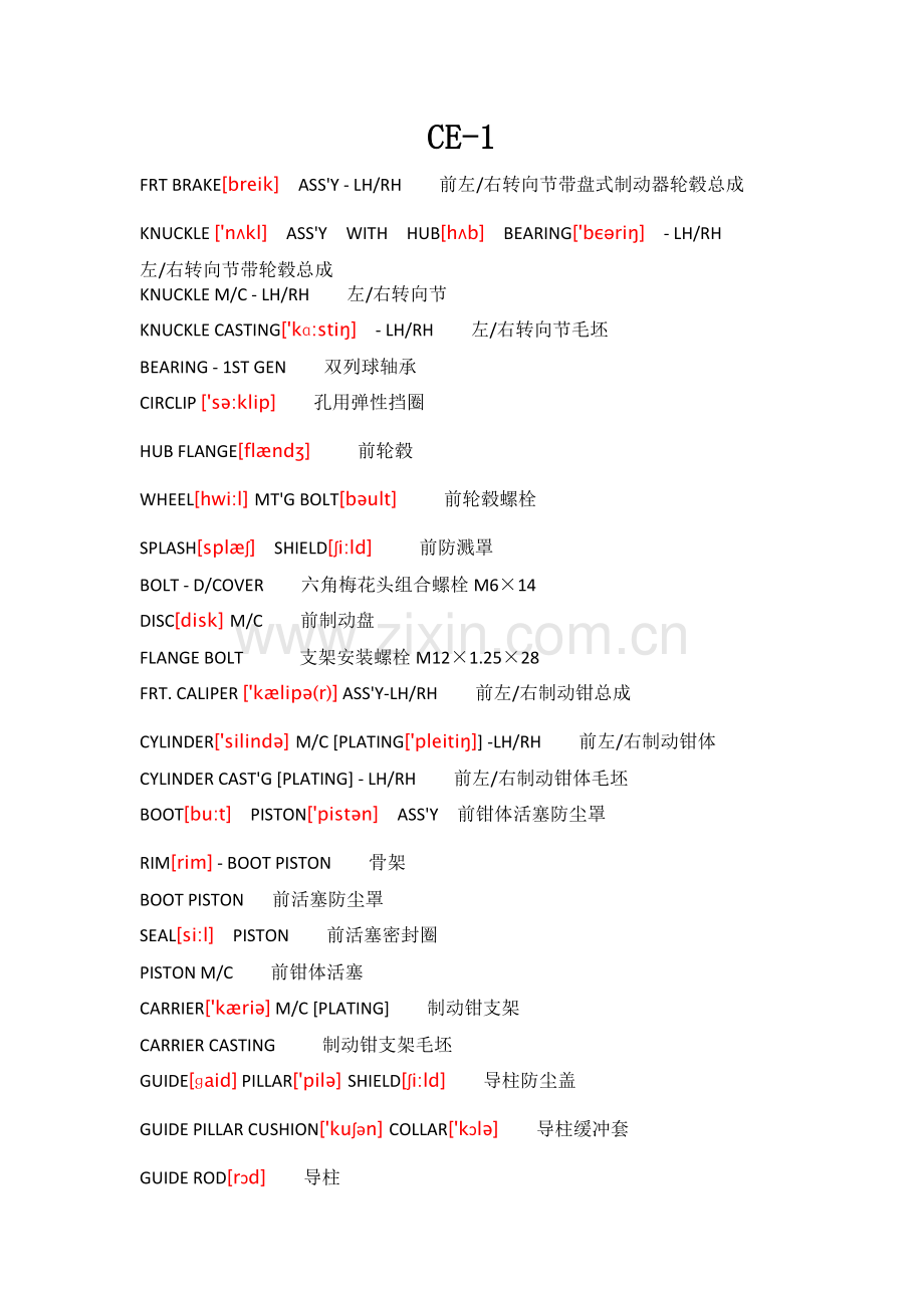 制动器零件中英文对照.docx_第1页