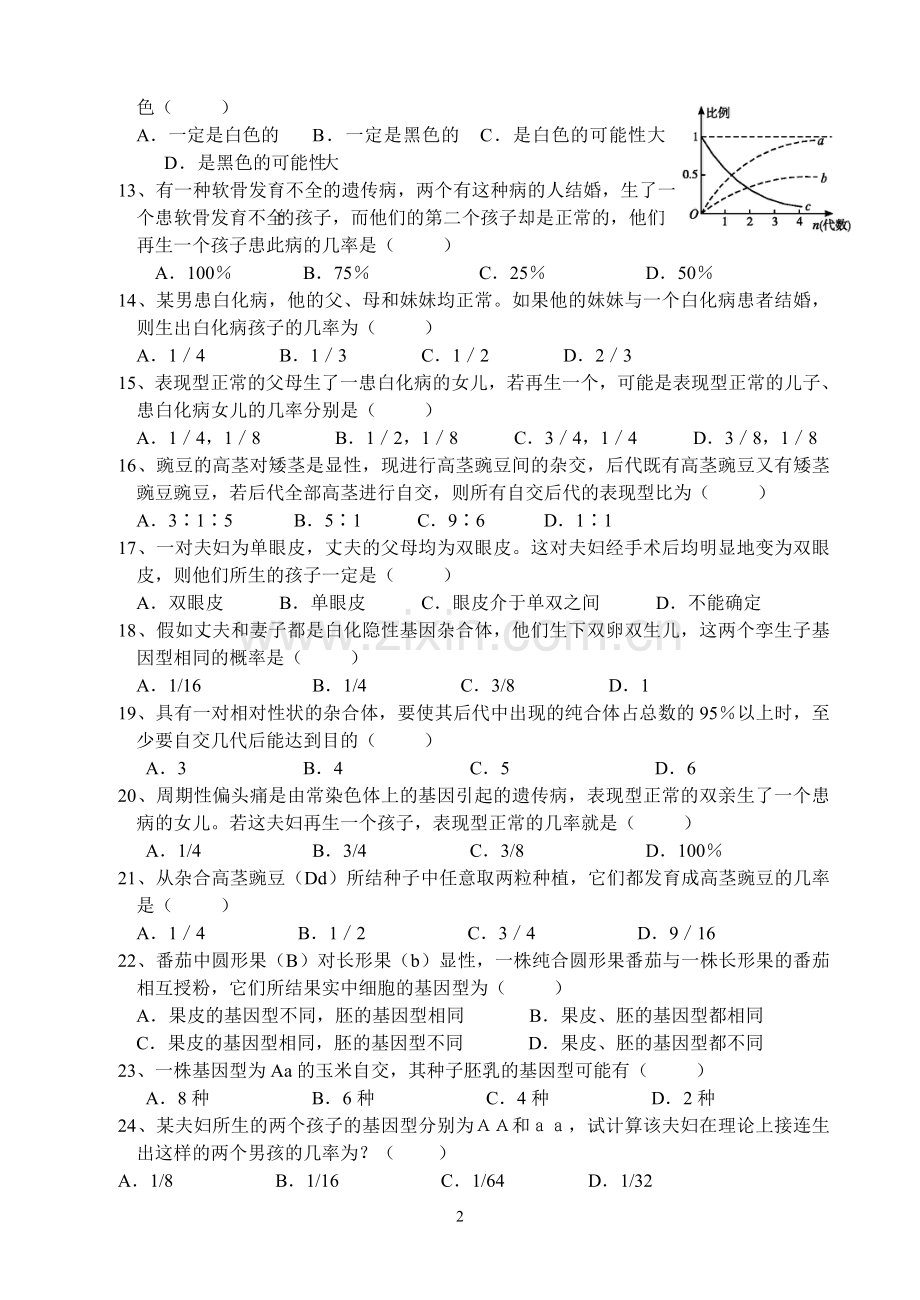 基因的分离定律专题训练.doc_第2页