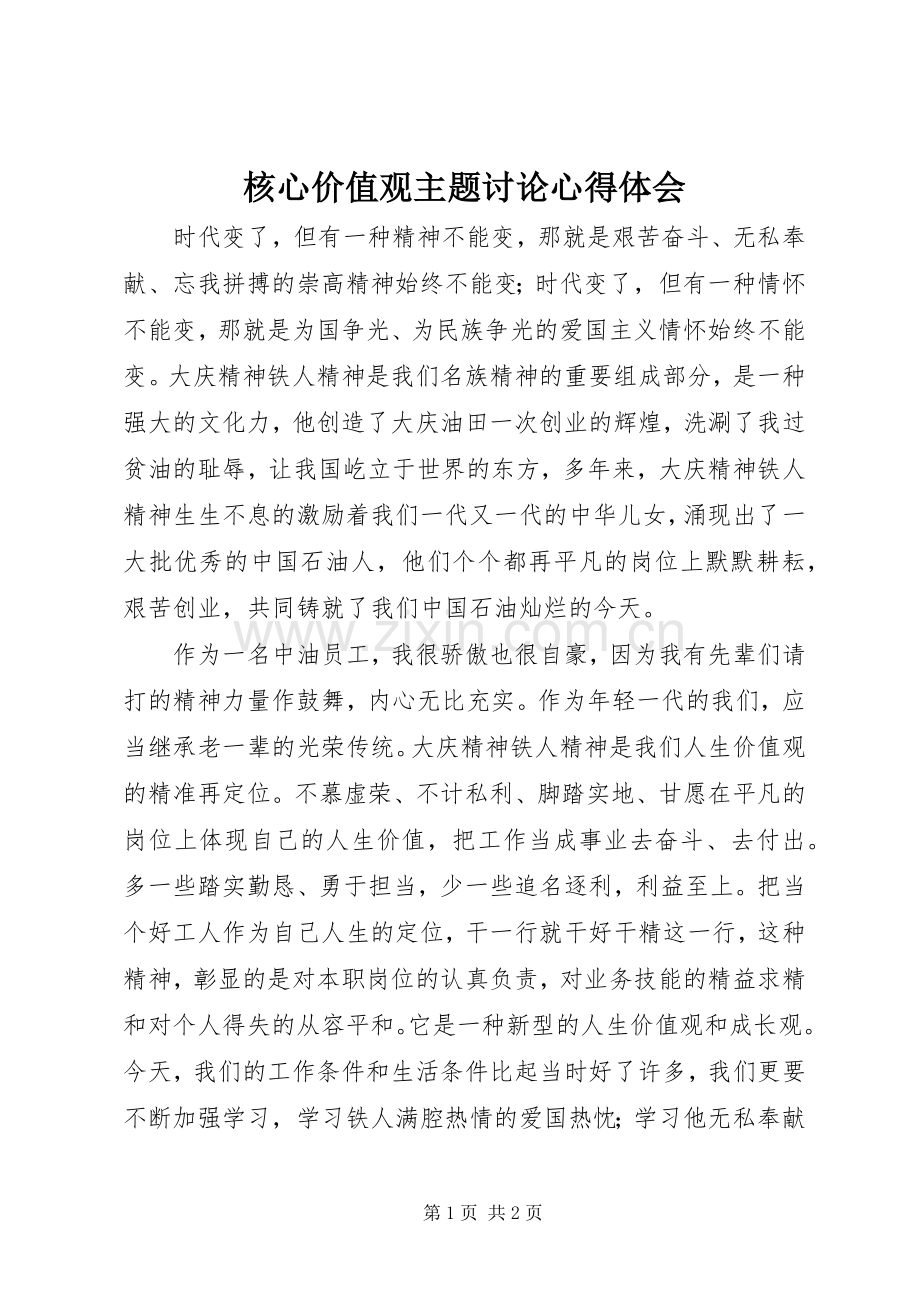 核心价值观主题讨论体会心得.docx_第1页
