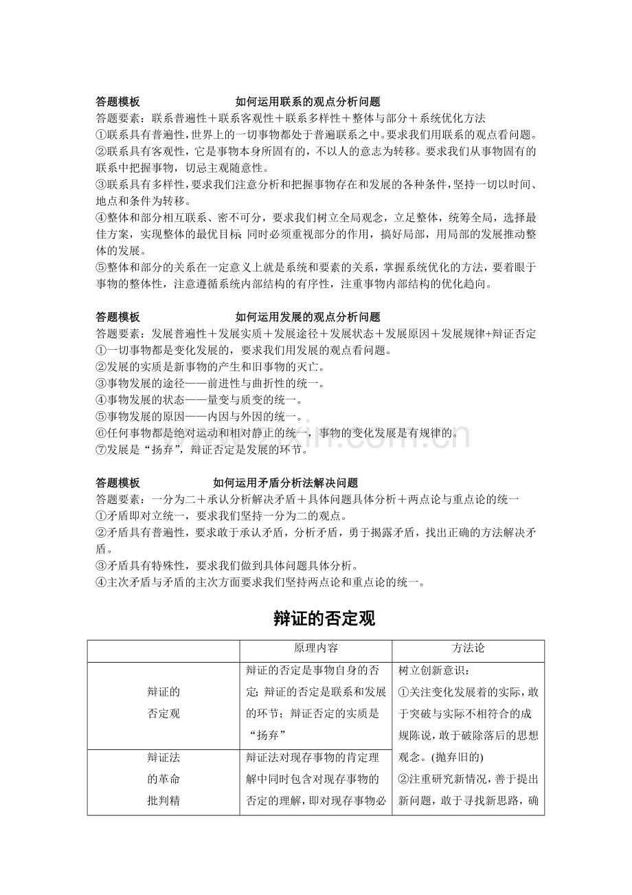 答题模板（辩证法历史唯物主义）.doc_第1页