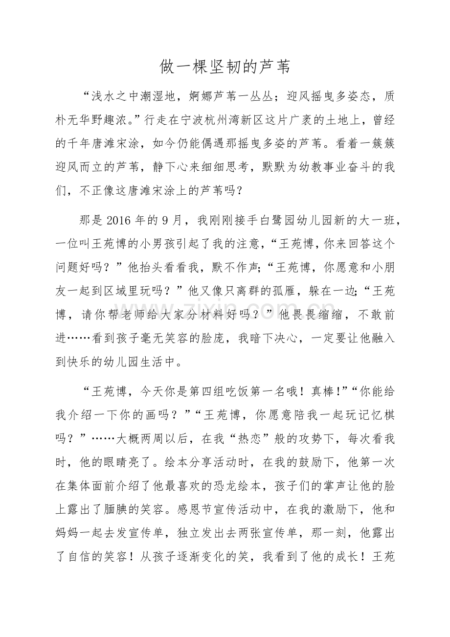 《做一棵坚韧的芦苇》——我是一名幼儿教师师德演讲.docx_第1页