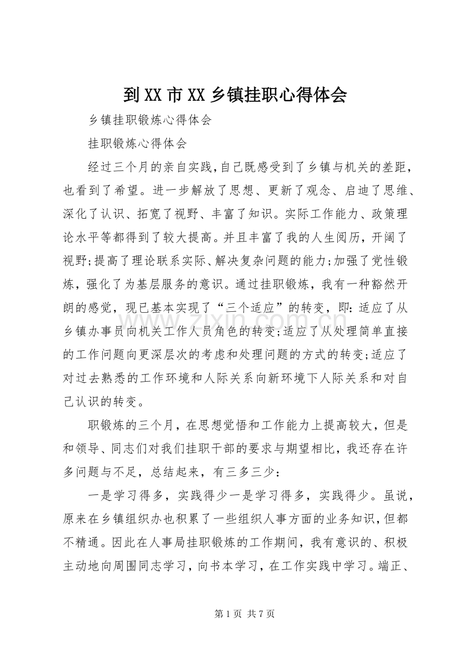 到XX市XX乡镇挂职体会心得.docx_第1页