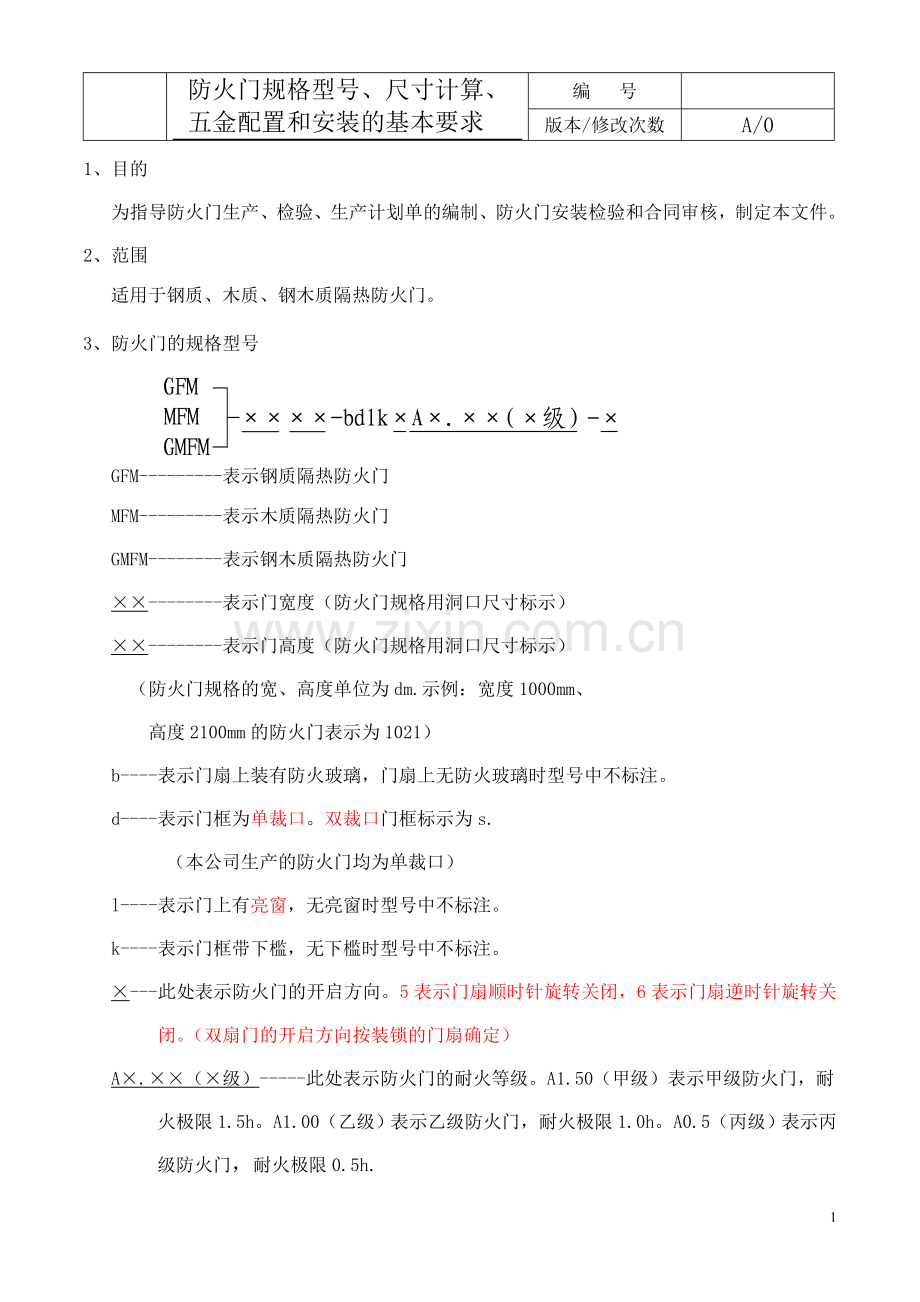 防火门的基本知识(防火门规格型号尺寸计算五金配置和安装的基本要求).doc_第1页