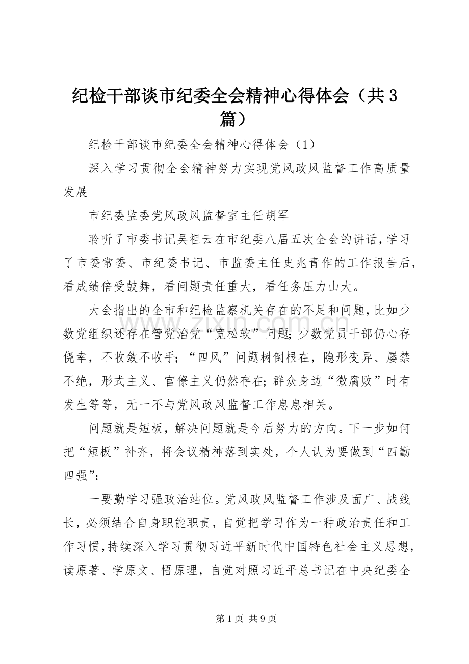 纪检干部谈市纪委全会精神体会心得（共3篇）.docx_第1页