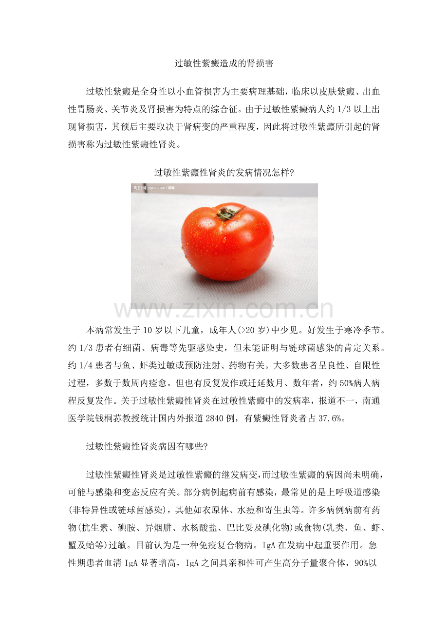 过敏性紫癜造成的肾损害.docx_第1页