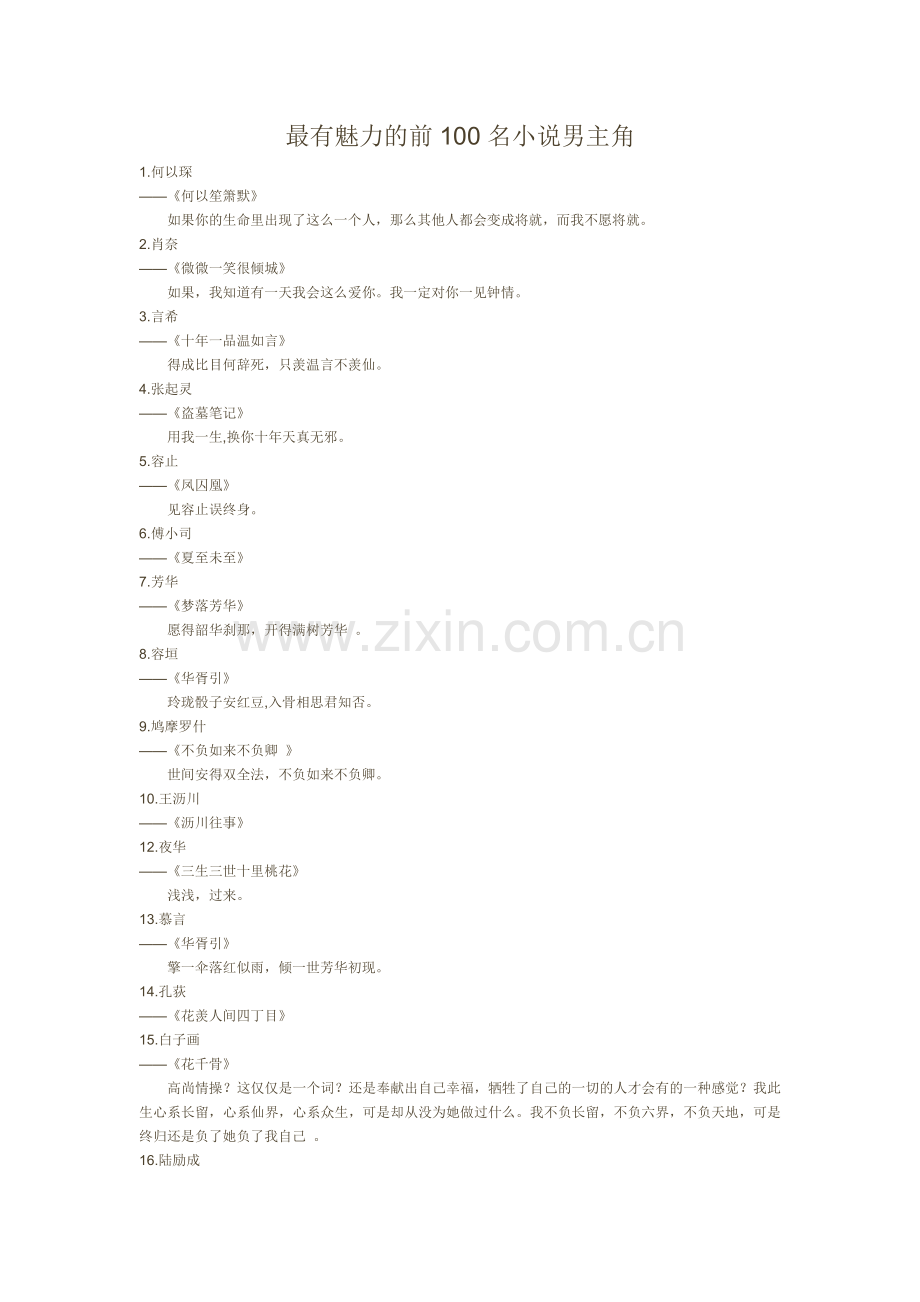 最有魅力的前100名小说男主角.doc_第1页