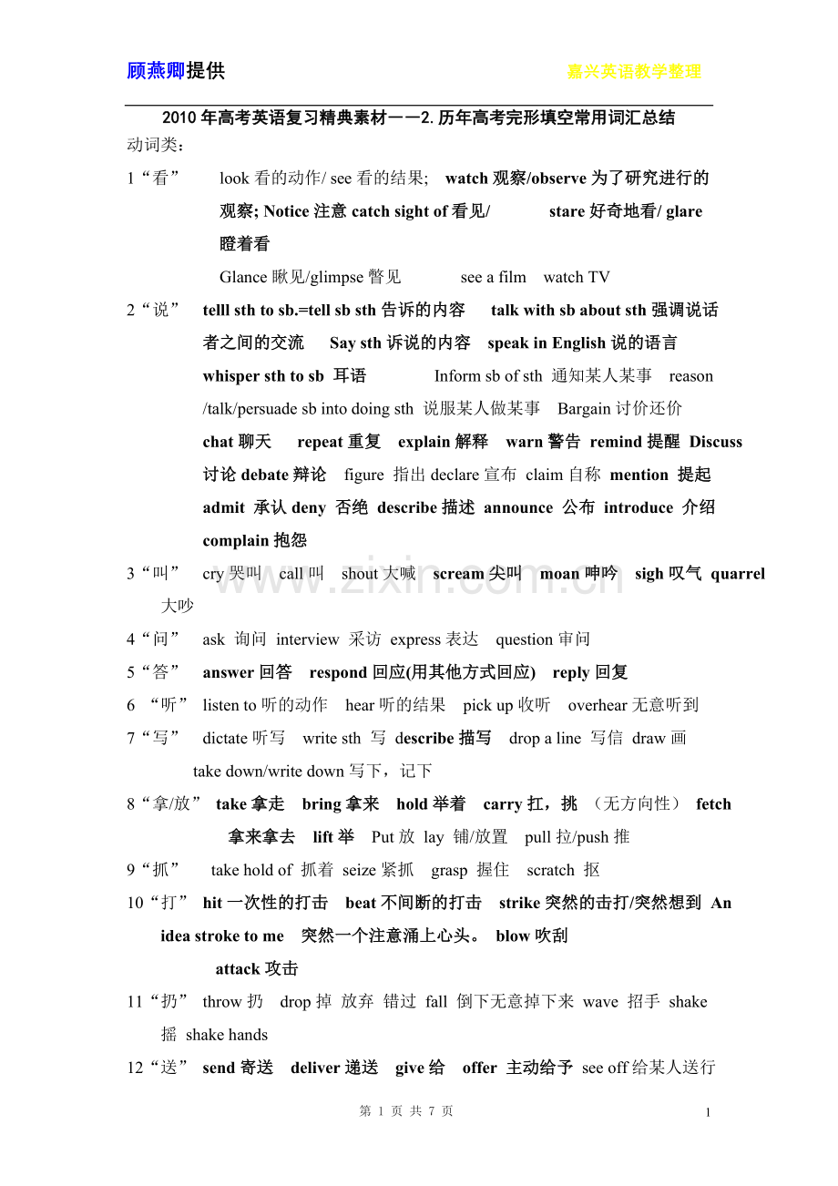 高考完形填空重点单词.doc_第1页