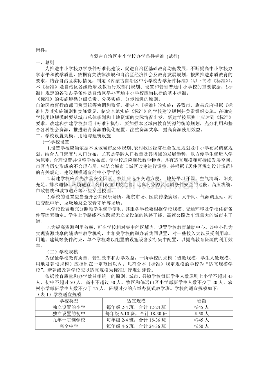 内蒙古自治区中小学校办学条件标准 (试行).doc_第1页