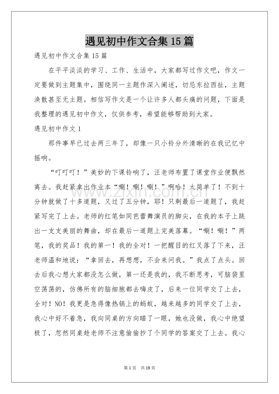 遇见初中作文合集15篇.docx_第1页