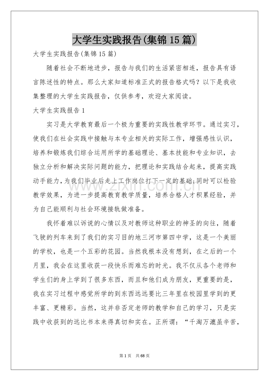 大学生实践报告(集锦15篇).docx_第1页