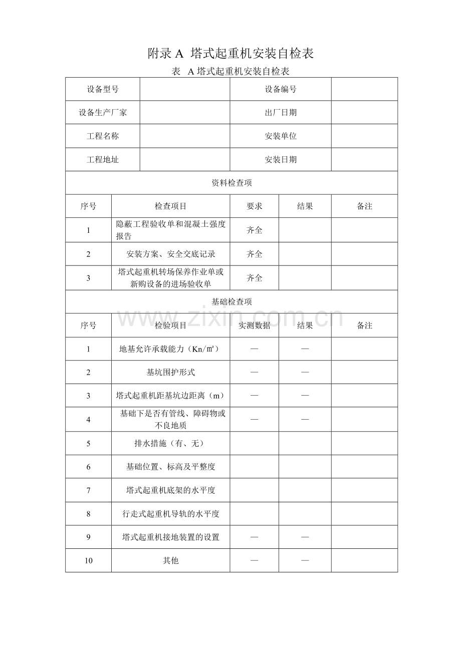 附录A 塔式起重机安装自检表.doc_第1页