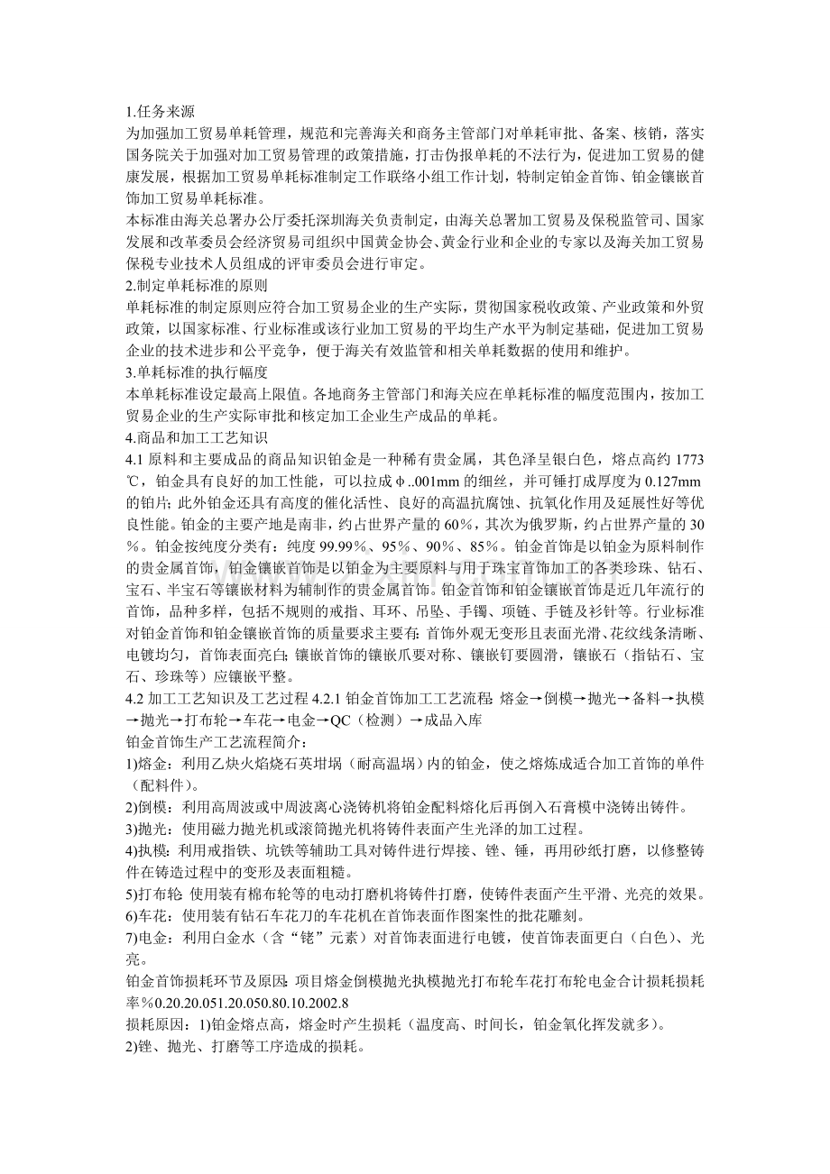 铂金首饰和铂金镶嵌首饰加工贸易单耗标准.doc_第1页