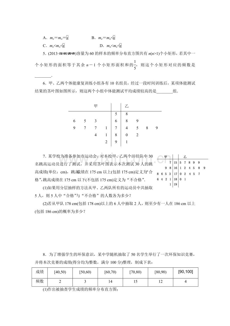课时跟踪检测(六十)　统计图表、数据的数字特征、用样本估计总体.doc_第2页