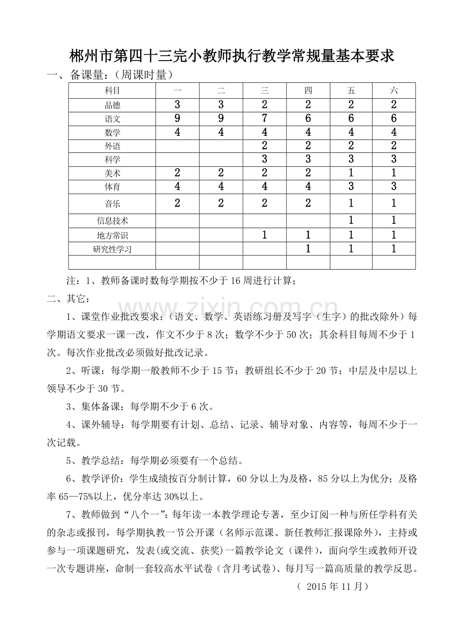 郴州市第四十三完小教师执行教学常规要求(修改).doc_第1页