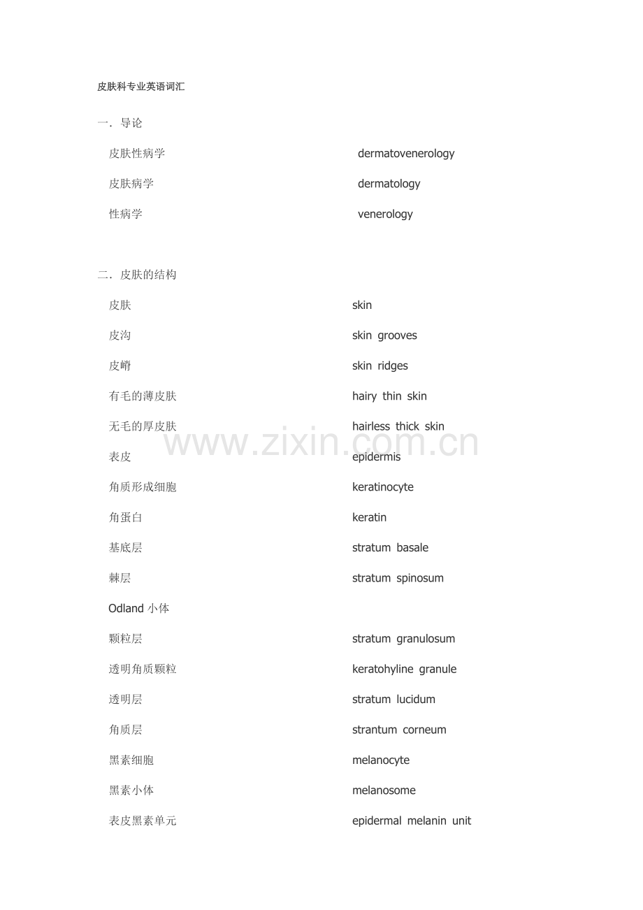 皮肤科专业英语词汇.doc_第1页