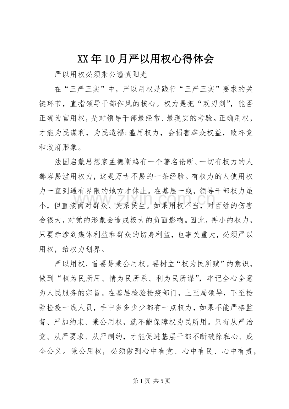 XX年0月严以用权体会心得.docx_第1页