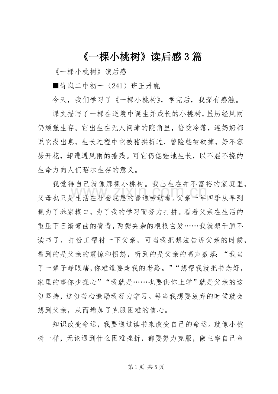 《一棵小桃树》读后心得3篇.docx_第1页
