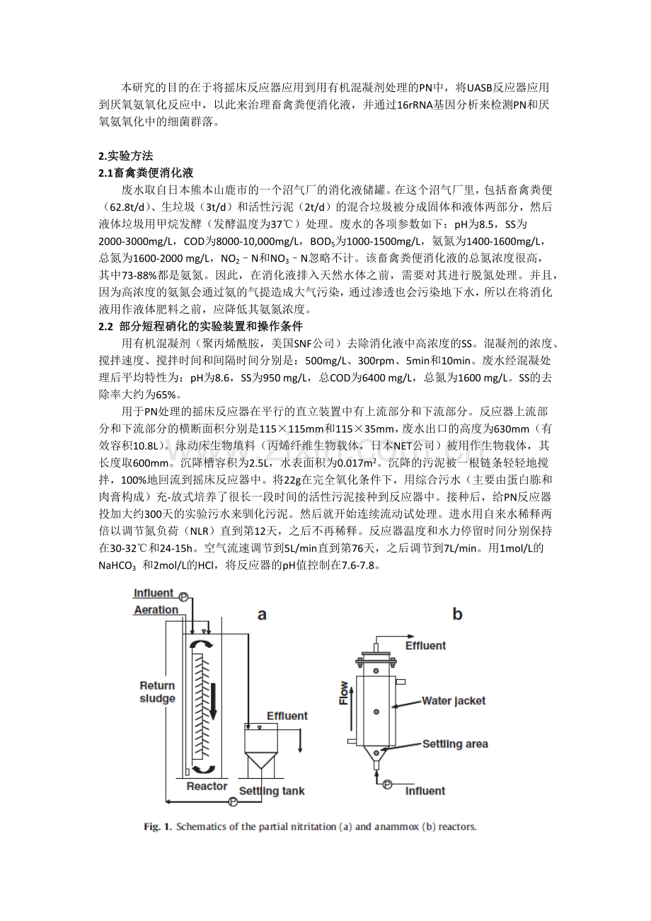 畜禽粪便消化液的部分短程硝化和厌氧氨氧化 及其微生物群的分析.docx_第2页